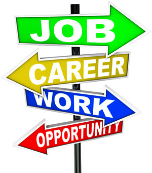 Image of a pole with signs point to job, career, work and opportunity