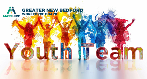 MassHire GNB Youth Team graphic image of colorful youths celebrating