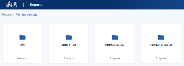 Reimbursement repots in SNF Metics