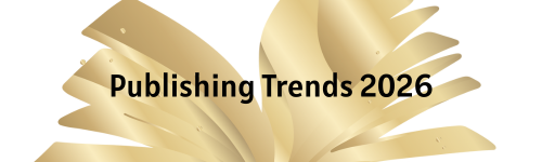 a gold colored open book with the text Publishing Trends 2026