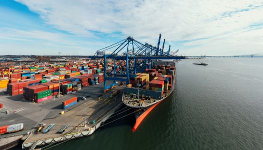 Cargo ship at unloading containers