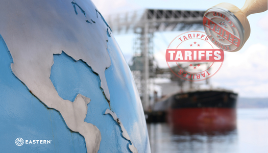 Tariffs Stamped on Container with Globe