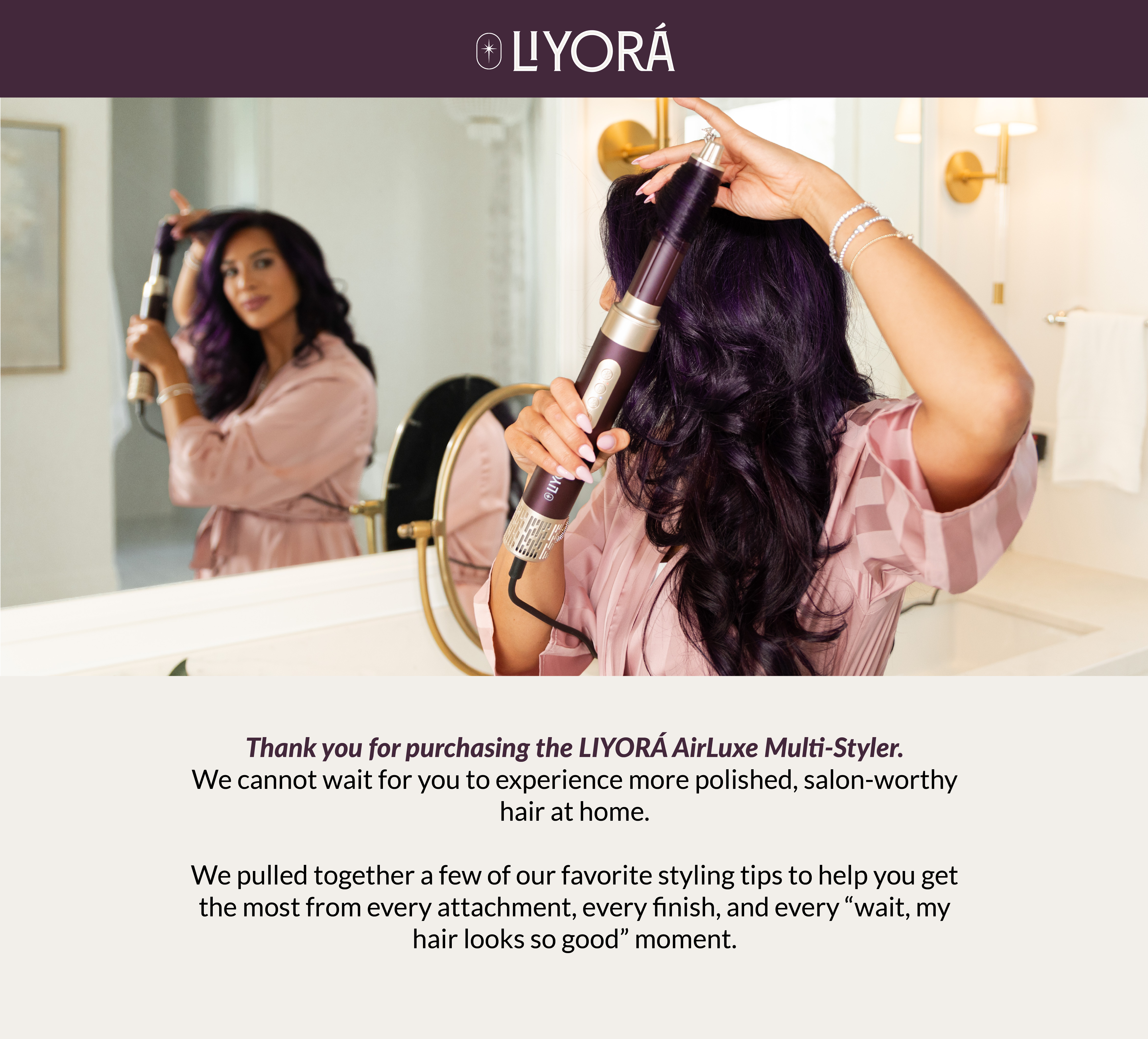 Styling hair at home with the LIYORÁ AirLuxe Multi-Styler
