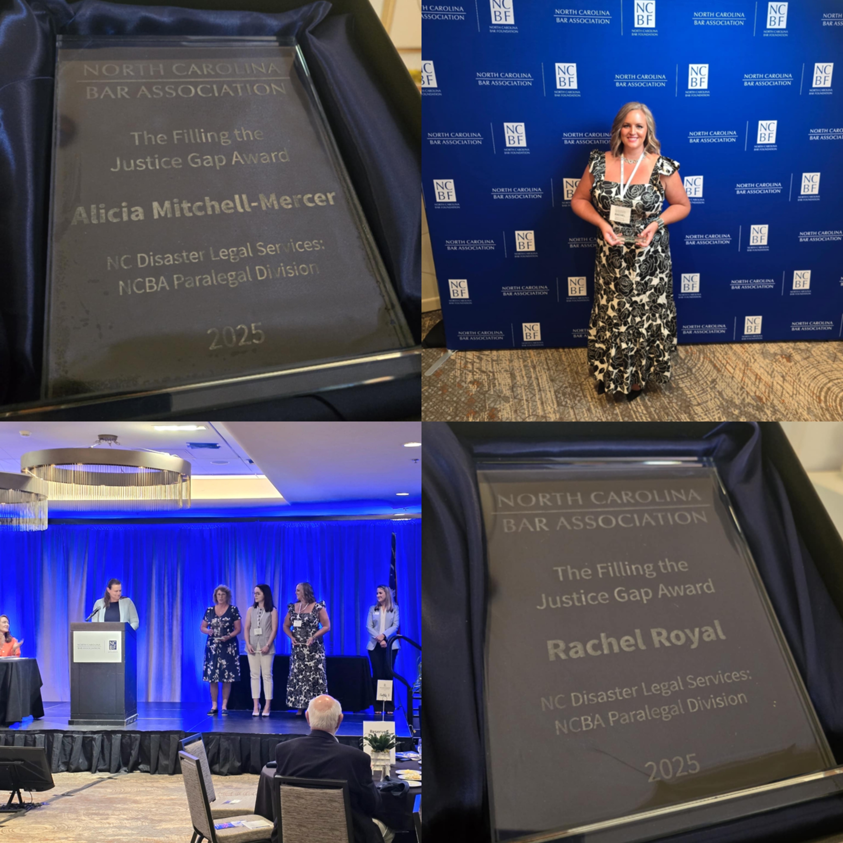 Collage of images showcasing award ceremony and actual awards for Alicia and Rachel