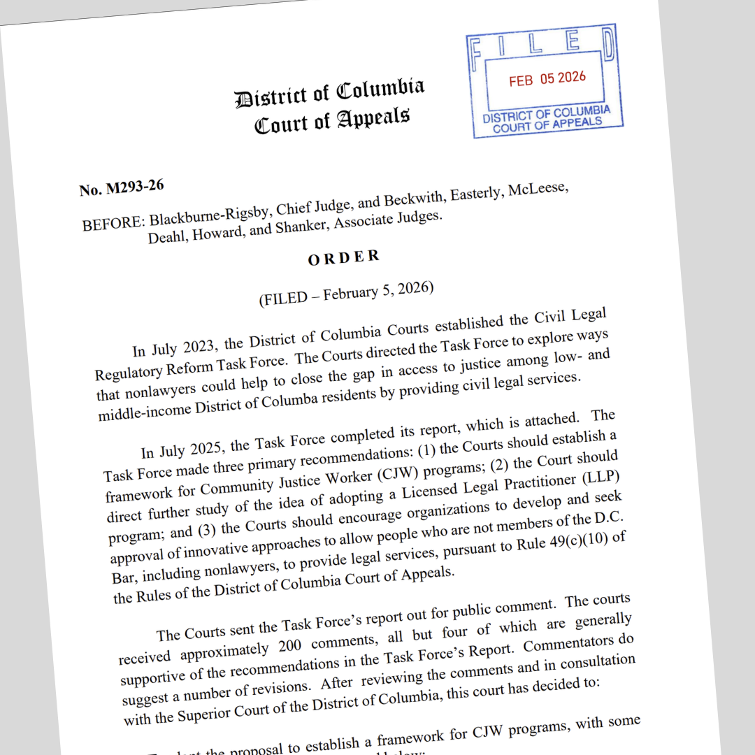 Front page of Washington D.C.'s approved court order