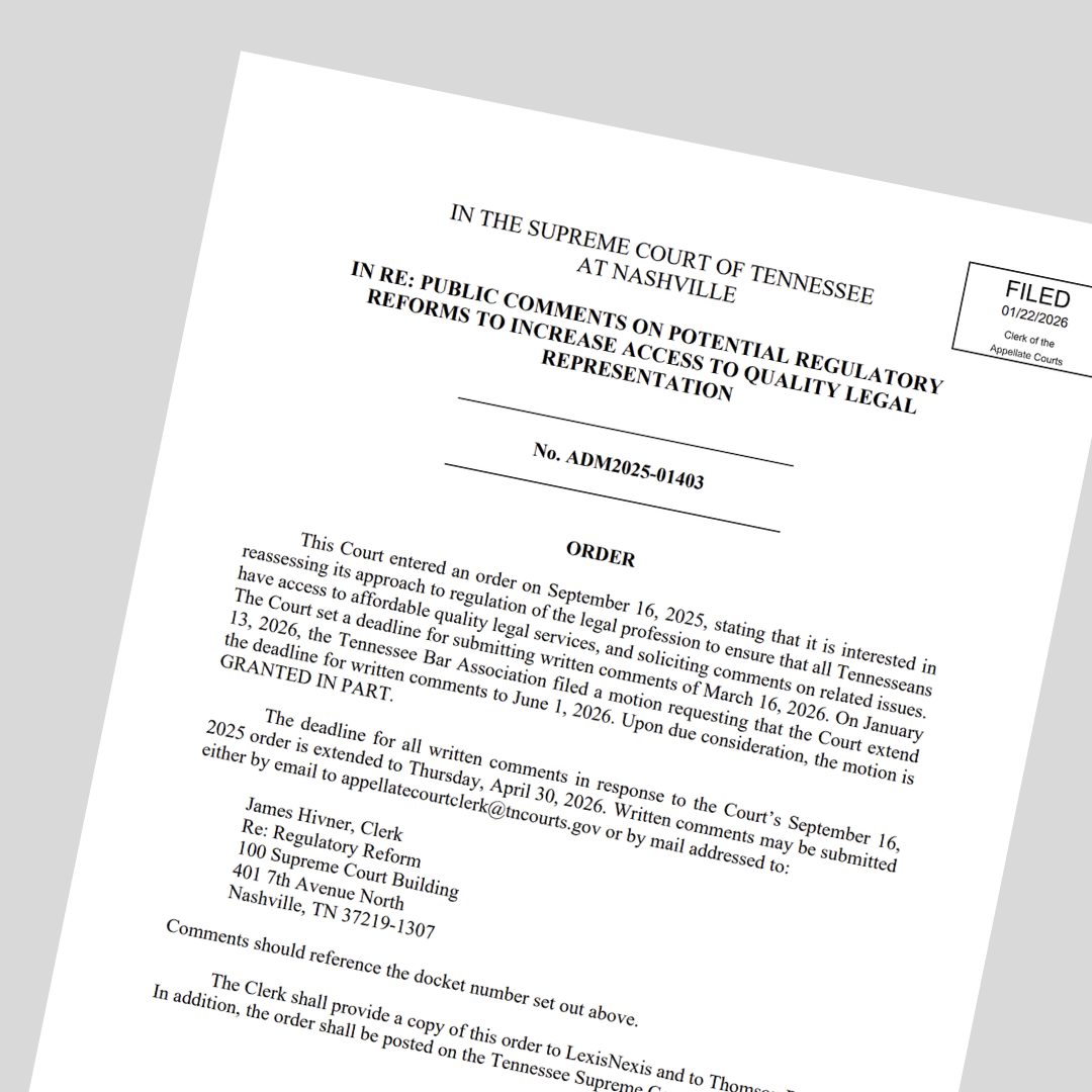 Front page of Tennessee's court order for public comments
