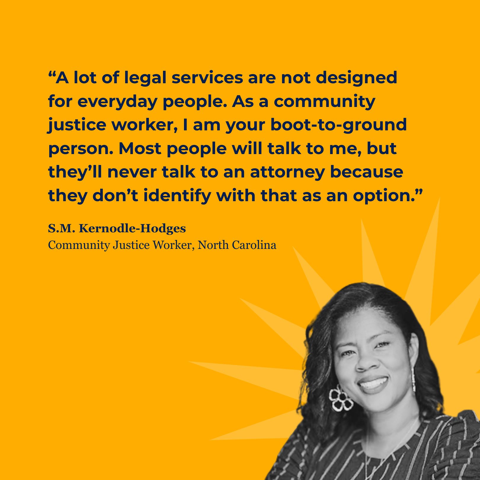 Headshot of S.M. Kernodle-Hodges  with a quote