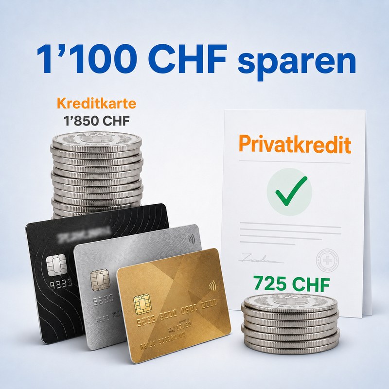 Zinsvergleich Kreditkarte und Privatkredit bei 10000 CHF