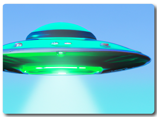 3d render of UFO on gradient teal background digital art