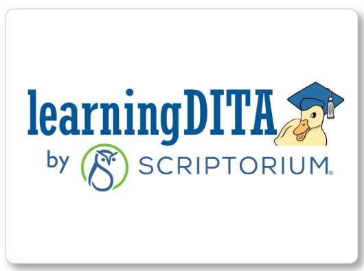 Learning DITA by Scriptorium logo with a duck in a graudation cap and an owl