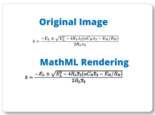 Image of a complex math equation with the same equation generated from AI