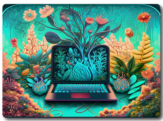 Colorful laptop in a magical garden