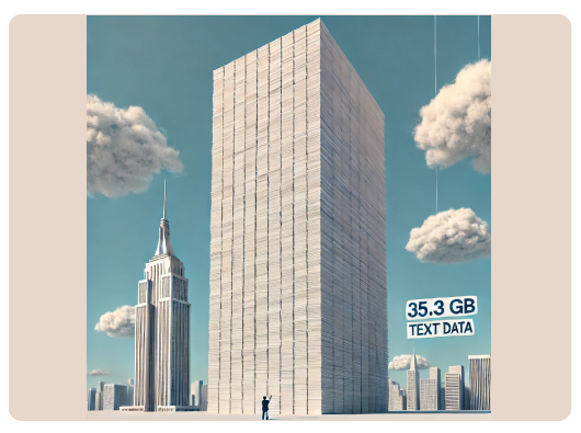 visual representation of 35.3 GB of text data&mdash;a tower of printed pages twice the height of the Empire State Building