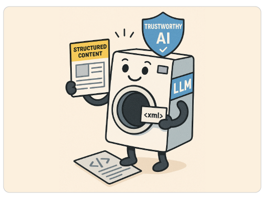 AI generated image of an anthropomorphized LLM eating structured content and XML