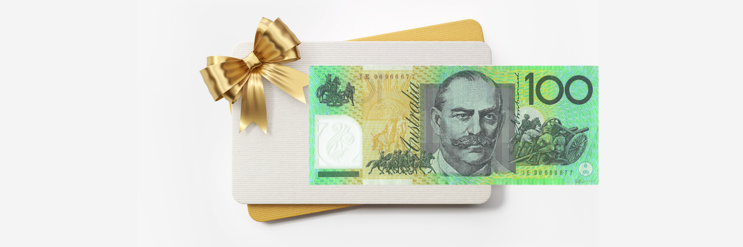 gift card with a $100 bill