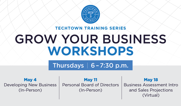 White, light grey and blue TechTown Training Series graphic.