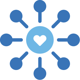 A hub shaped icon with a heart in the middle, indicated connectivity at TechTown.