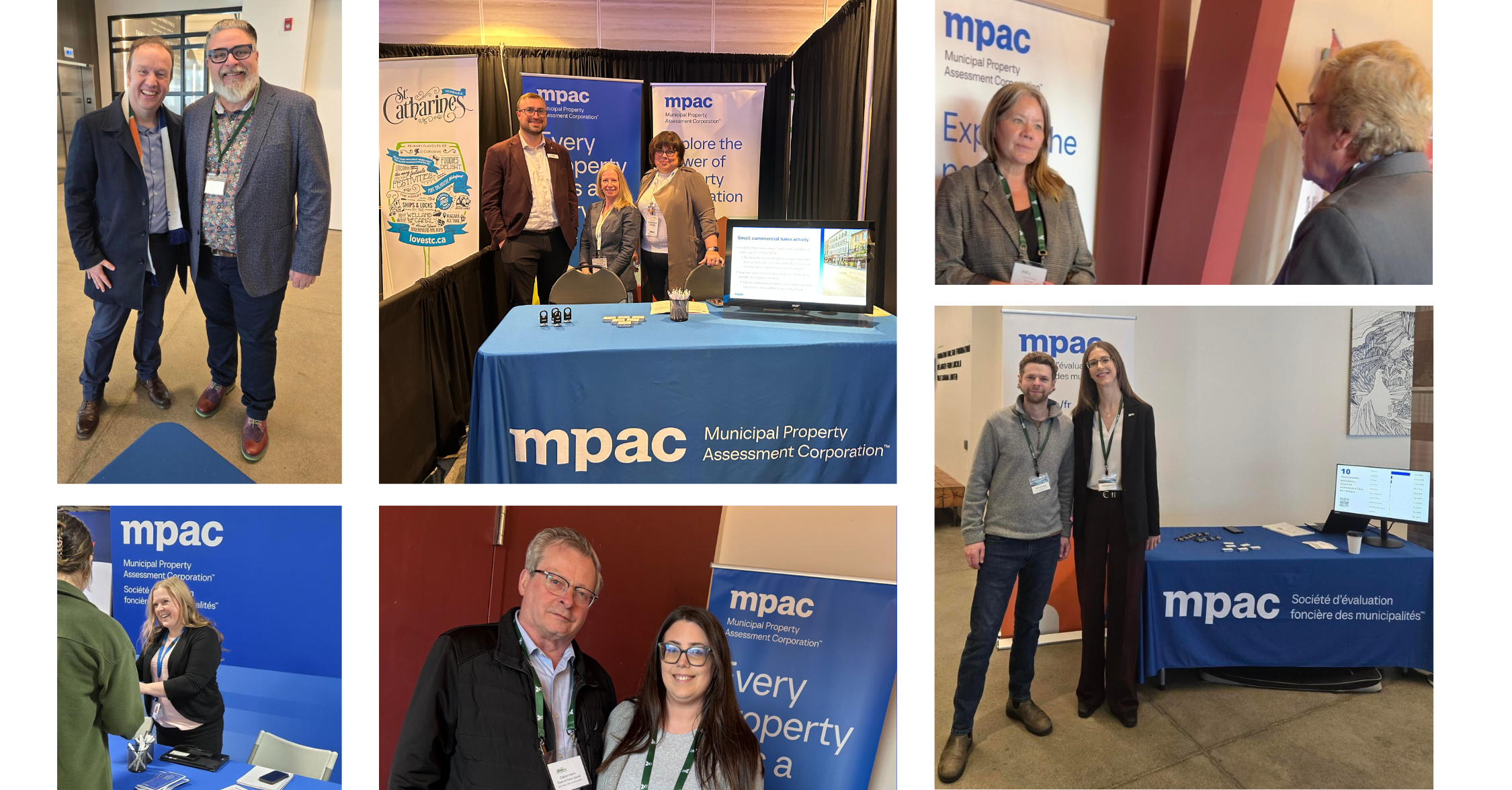 Photo collage of the MPAC Municipal and Stakeholder Relations team participating in the 2026 AFMO, OBIAA, and OSUM conferences.