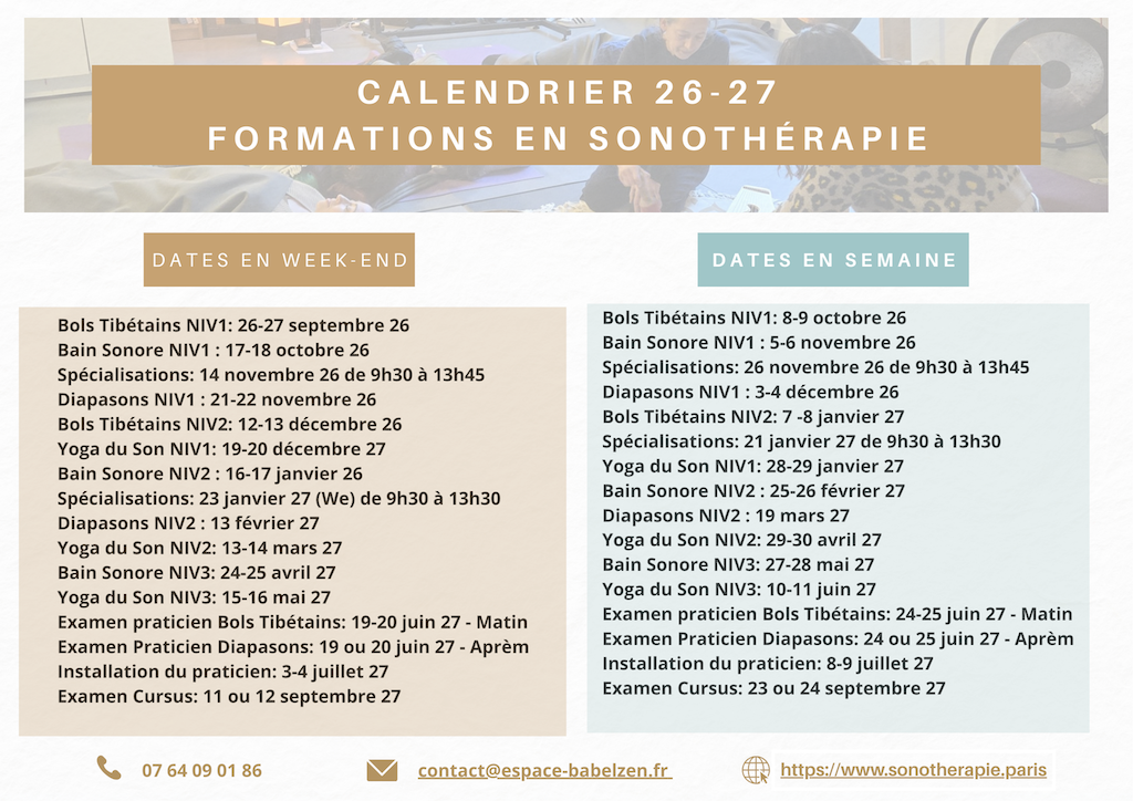 Nouveau Calendrier 2026-2027 des formations en sonoth&eacute;rapie