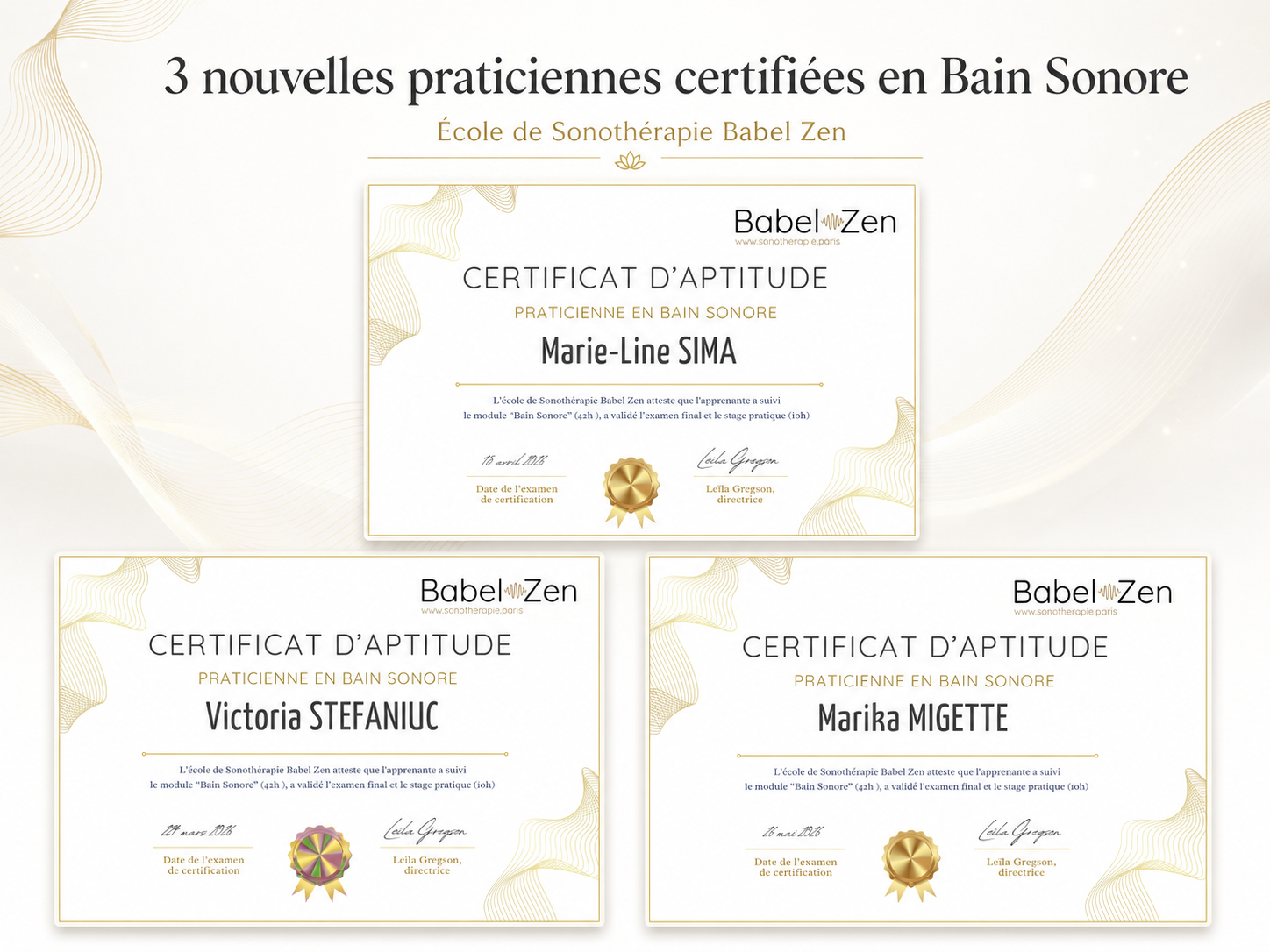Trois nouvelles praticiennes certifi&eacute;es en Bain Sonore par Babel Zen