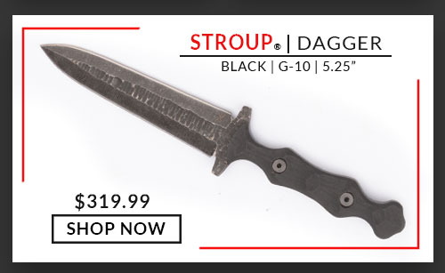 Stroup Knives- Dagger  - Fixed Blade Knife - Black - G10 - 5.25 - Black Stonewash