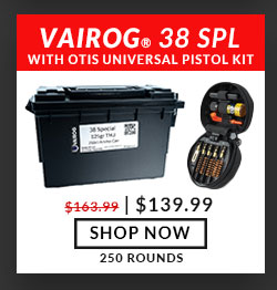 Otis - Universal Pistol - Cleaning Kit with 250 Rounds of Vairog - 38 Special - 125 Grain - FMJ - with Ammo Can