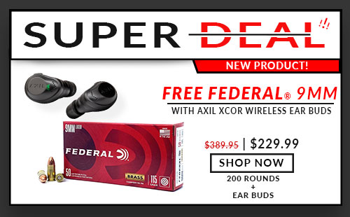 Federal  - 9mm - 115 Grain - FMJ - 200 Rounds - with - AXIL - XCOR - True Wireless Digital - Ear Buds
