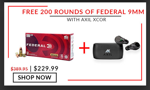 Federal  - 9mm - 115 Grain - FMJ - 200 Rounds - with - AXIL - XCOR - True Wireless Digital - Ear Buds