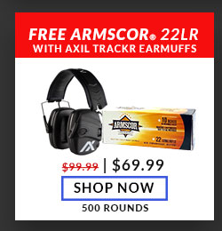FREE! Armscor - 22 Long Rifle - 40 Grain - SVSP - 500 Rounds - with - AXIL - Trackr - Electronic Earmuff - Black