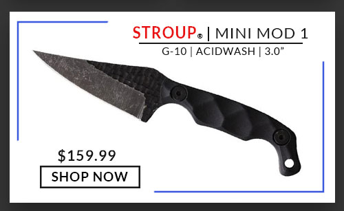 Stroup Knives- Mini MOD 1 - Drop Point Fixed Blade Knife - Black - G10 - 3.0 - Black Acid Wash