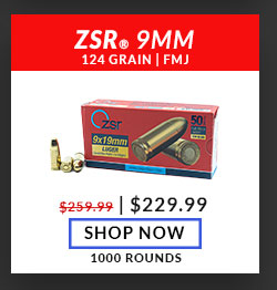 ZSR Ammunition - 9mm - 124 Grain - FMJ - 1000 Rounds