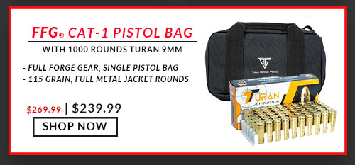 FREE Full Forge Gear - Cat - 1 - Single Pistol Bag - Black - Turan - 9mm -  Range and Practice - 115 Grain - FMJ