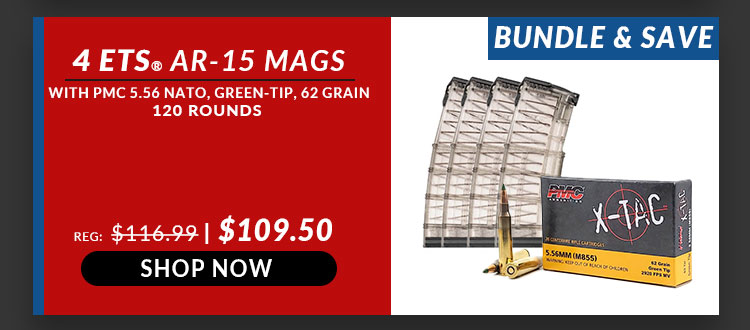 4 ETS Mag - AR-15 Magazine - 30 Round - Non-Coupled- with 120 Rounds- PMC-X-TAC- 62 Grain-M855-FMJ