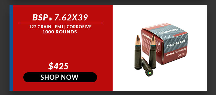 BSP - 7.62x39 - 122 Grain - FMJ - 1000 Rounds - Corrosive