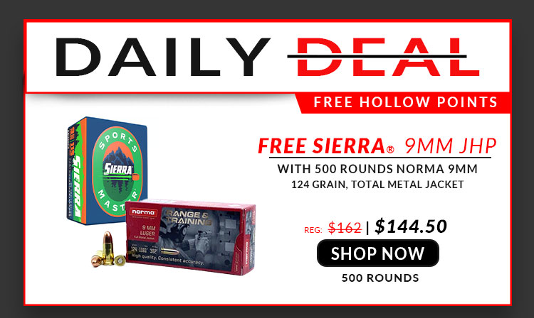 Free Box of Sierra 9mm Hollow Points with - Norma - 9mm - 124 Grain - FMJ - 500 Rounds