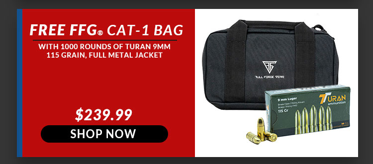 FREE Full Forge Gear - Cat - 1 - Single Pistol Bag - Black - Turan - 9mm -  115 Grain - FMJ