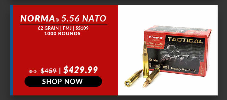 Norma – 5.56x45mm – 62 Grain – SS109 Steel Core – FMJ – 1000 Rounds