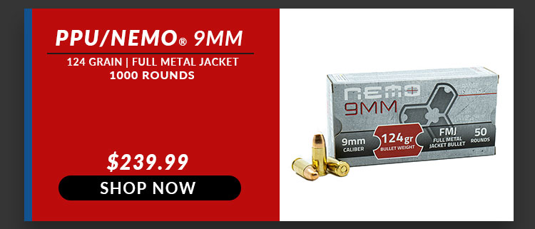 PPU - NEMO - 9mm - 124 Grain - FMJ - 1000 Rounds
