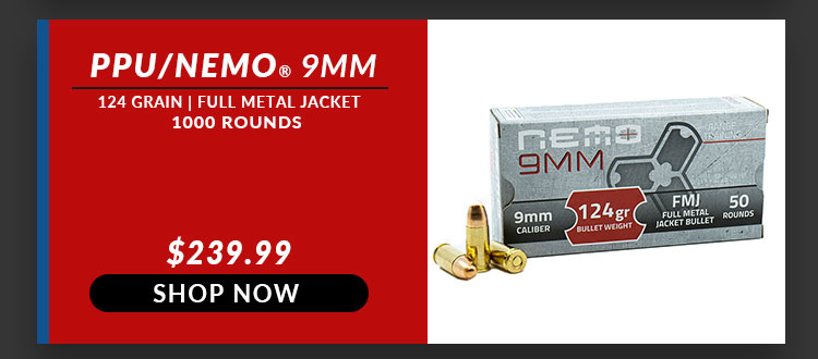 PPU - NEMO - 9mm - 124 Grain - FMJ - 1000 Rounds