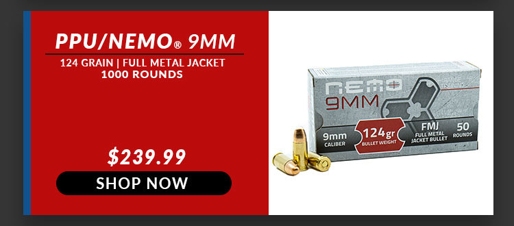PPU – NEMO – 9mm – 124 Grain – FMJ – 1000 Rounds