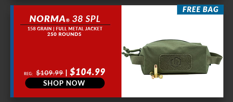FREE Savior Bag OD Green with Norma – 38 Special – 158 Grain – FMJ – 250 Rounds BULK