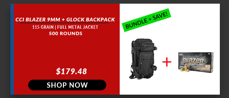 CCI Blazer 9mm 115 Grain FMJ + Glock Backpack (Black / Tan)