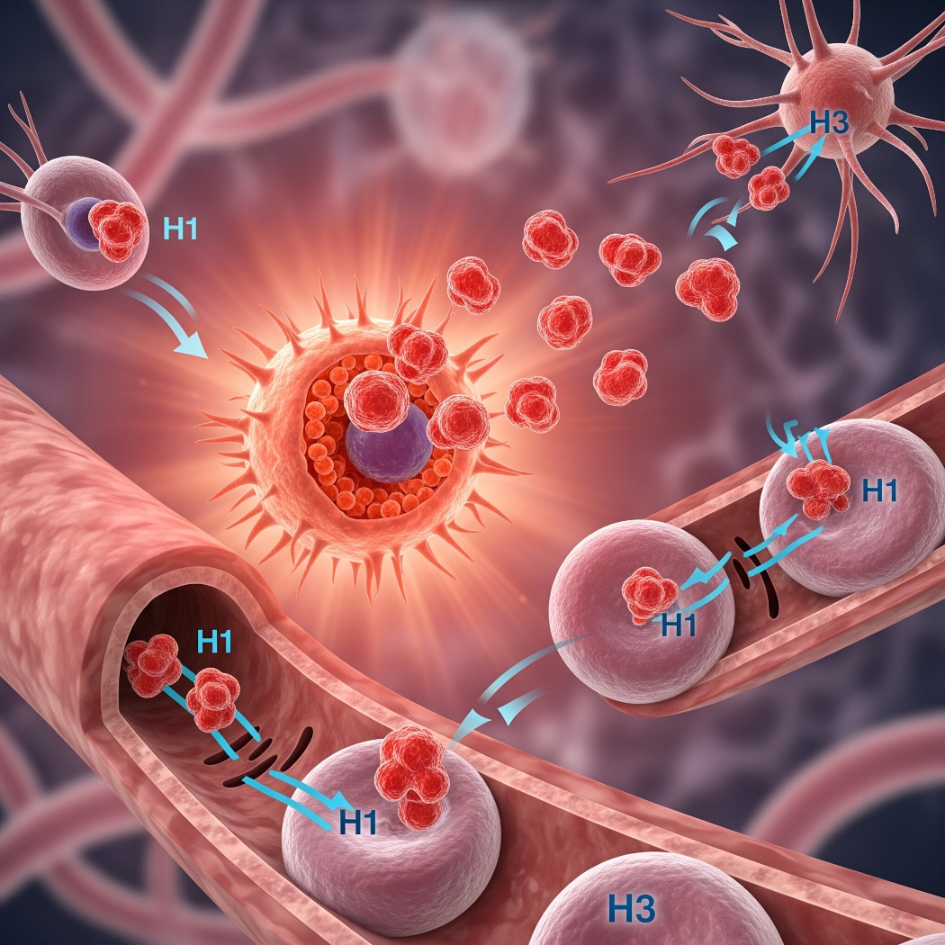 Illustration of histamine interactions in the body